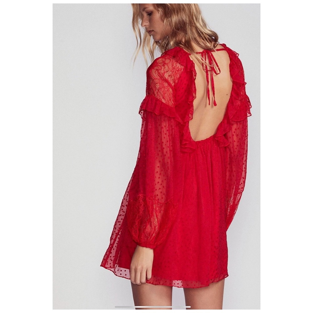 FREE PEOPLE Red Swiss Dot “Dotty” Mini Dress Size XS - Picture 3 of 10